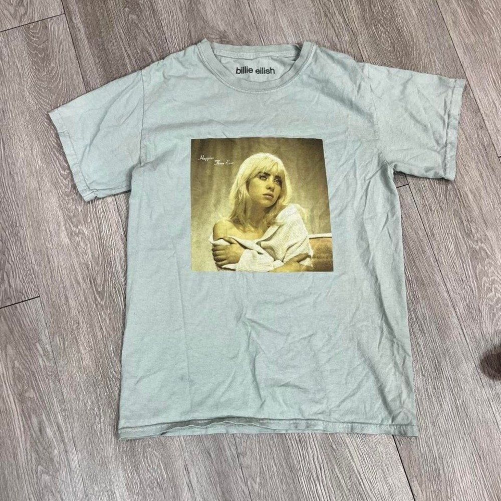 Billie Eilish Happier Than Ever Graphic T-Shirt Sage Green Blue Small 2021 Merch
